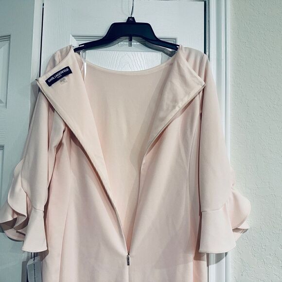 Karl Lagerfeld Paris Women's Tulip Sleeve Crepe Dress - Picture 8 of 11